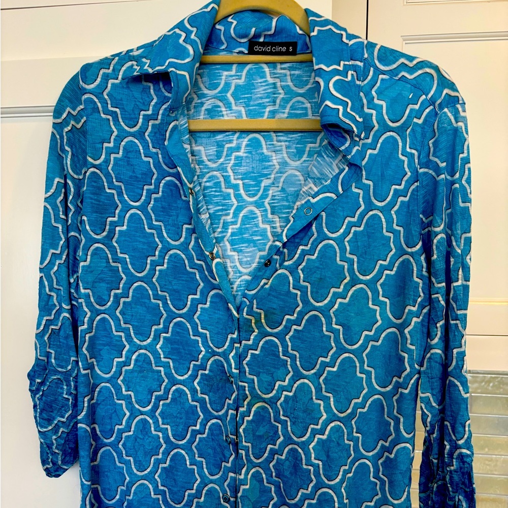 David Cline Azure Geometric Top